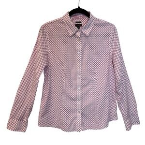 Talbots Womens Pink Geometric Print Wrinkle Resistant Button Down Shirt Size 10